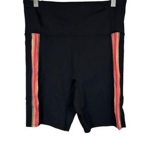 Soulgani Active Women's Chaos & Beauty Side Stripe Bike Shorts Black Medium Size